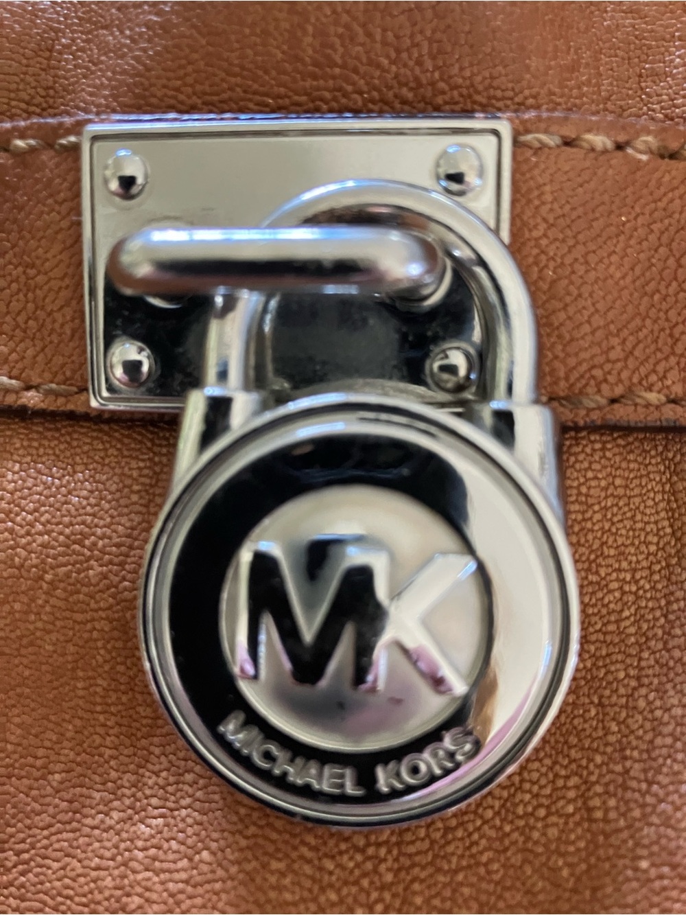 Michael Kors Brown Leather Men’s Bag with Silver MK Lock